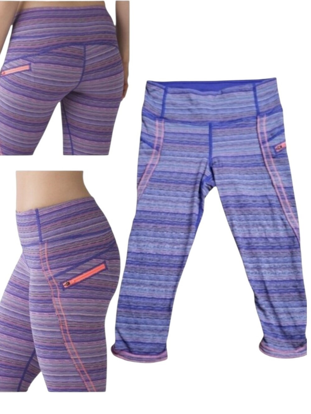 Lululemon Womens Run Top Speed Crop Space Dye Pink Purple Running Leggings 4